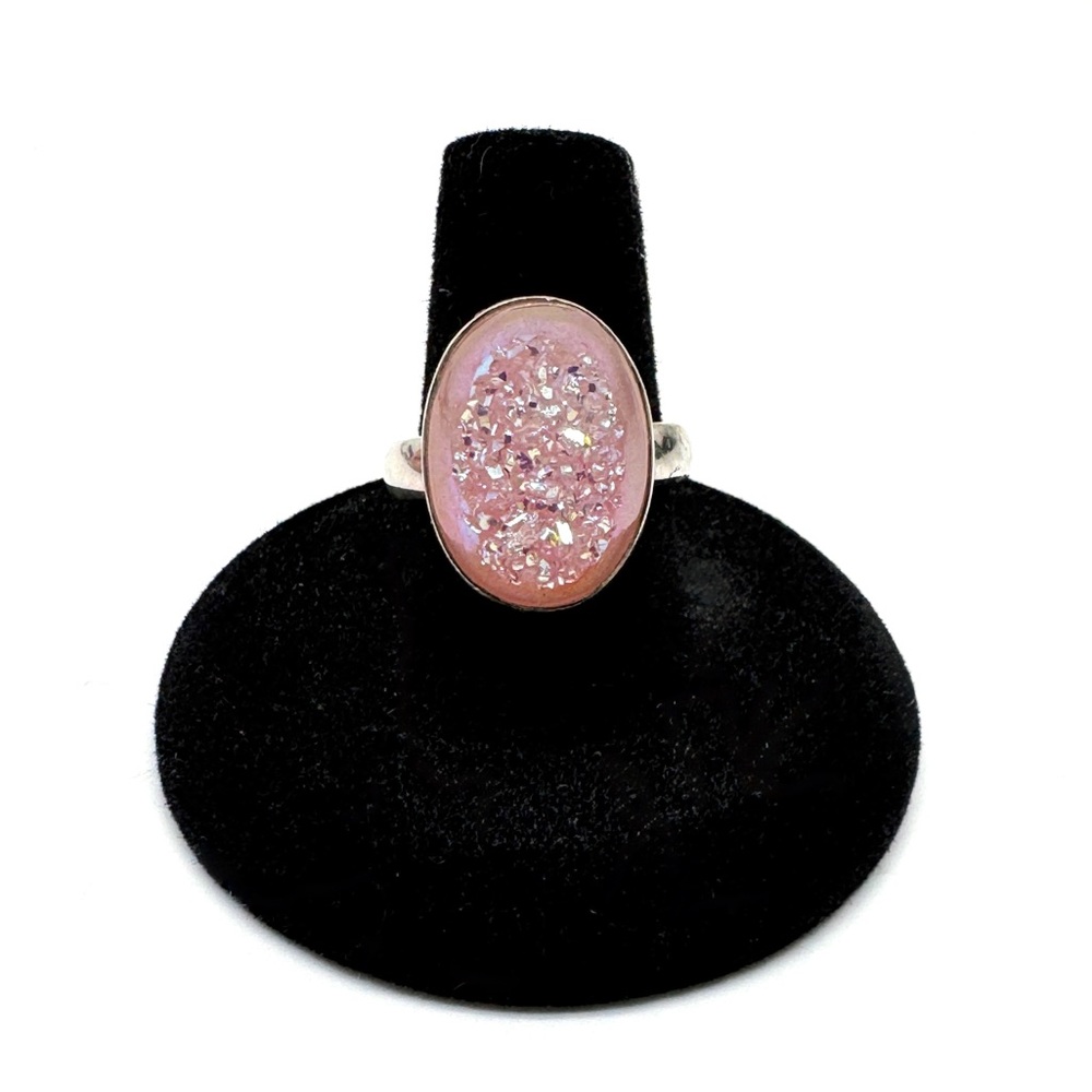 Arya Sterling Silver and Pink Druzy Quartz Ring Size 8
